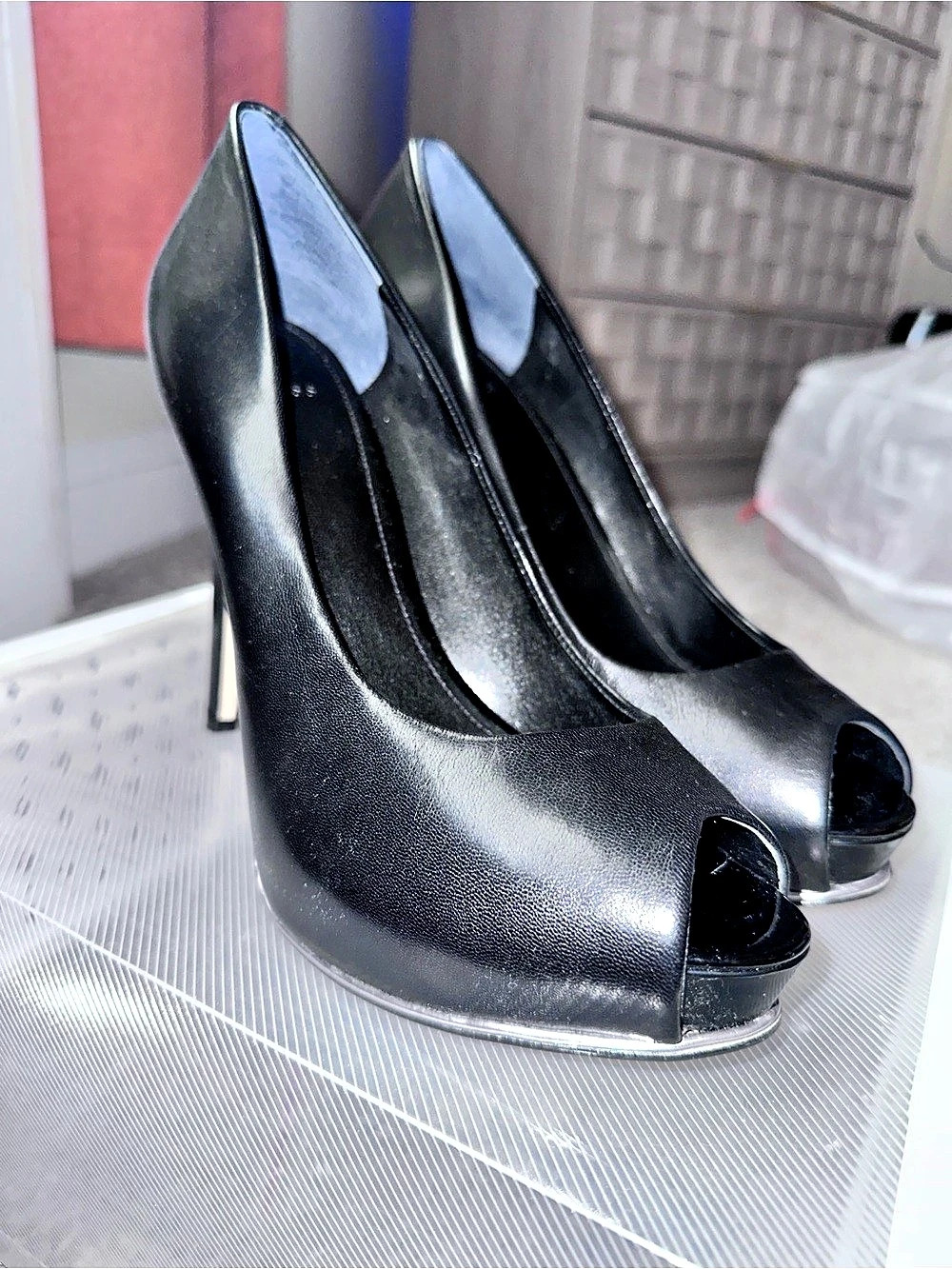 GUESS Black Peep Toe Pumps